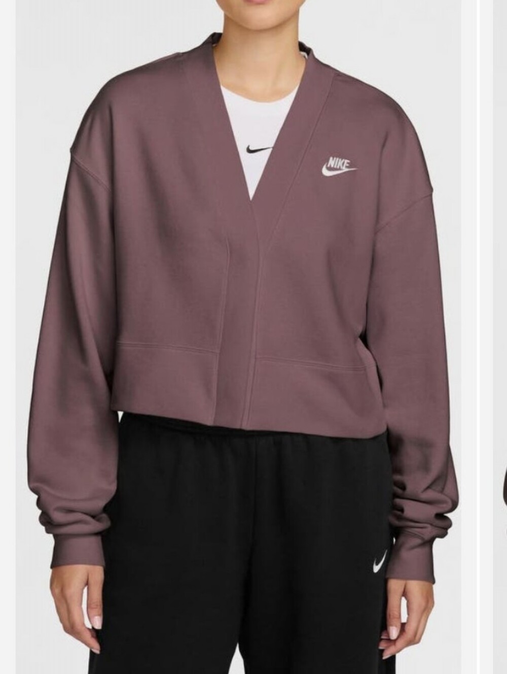 Nike Loose Fleece Cardigan Cropped Sport Sweatshirt in Tattoo - Picture 3 of 5